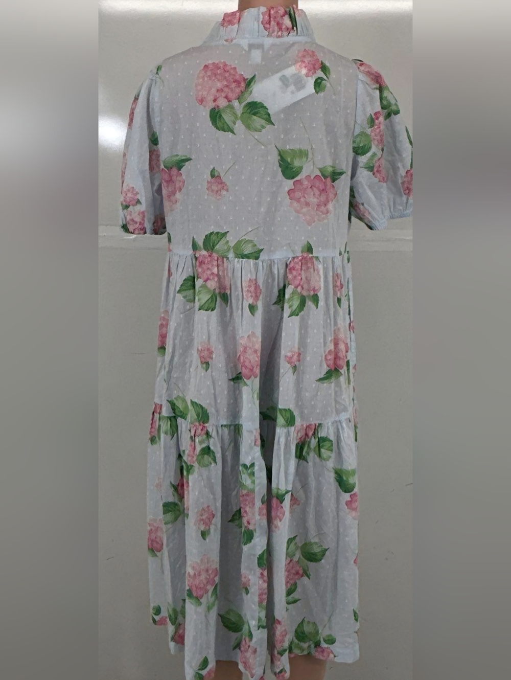 NWT CROWN & IVY Light Blue Floral Tiered Midi Dress with Pink Roses SZ L - Picture 3 of 4